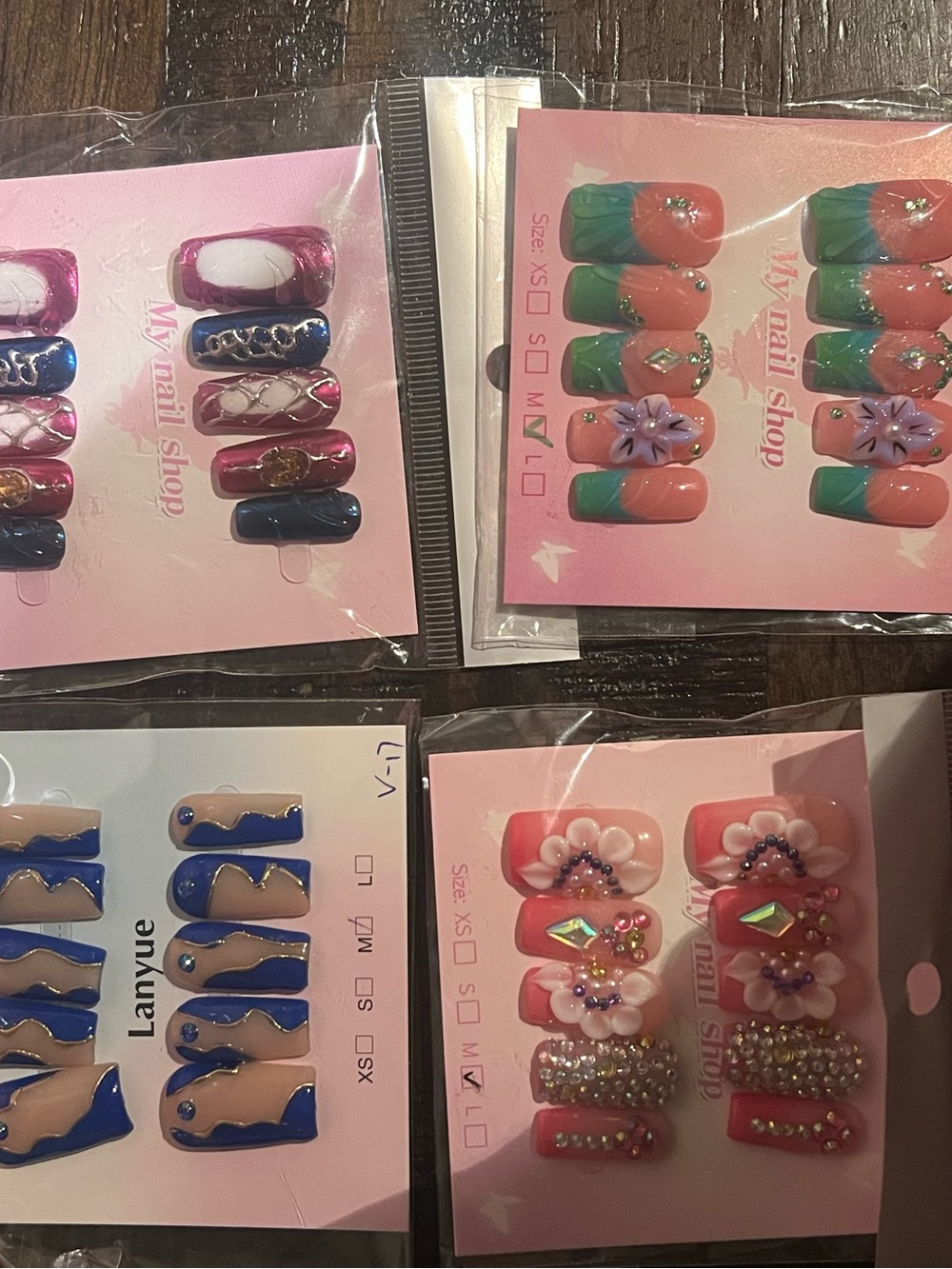 Pink and Blue Press-On Kids Nail Set of 4 medium